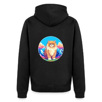Chat britannique à poil long coloré dessin animé aquarelle I - Veste à capuche bio Premium Unisexe - noir - Dos - Nico (187cm)