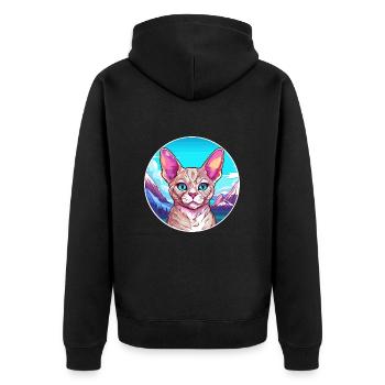 Devon Rex Cat Colorful Cartoon Watercolor Illustra - Unisex Premium Organic Zip Hoodie - black - Back - Nico (187cm)
