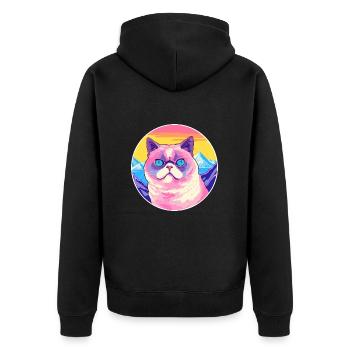 Exotische Kurzhaarkatze Buntes Karikatur-Aquarell I - Unisex Premium Bio Zip Hoodie - Schwarz - Hinten - Nico (187cm)
