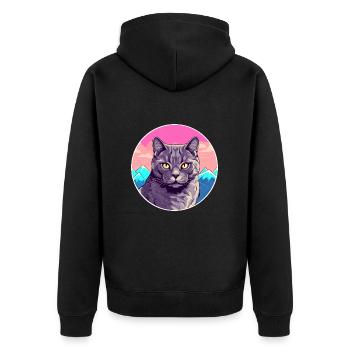 Chartreux Cat Colorful Cartoon Watercolor Illustra - Unisex Premium Organic Zip Hoodie - black - Back - Nico (187cm)