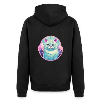 Chat d’argent britannique coloré dessin animé aquarelle malade - Veste à capuche bio Premium Unisexe - noir - Dos - Nico (187cm)