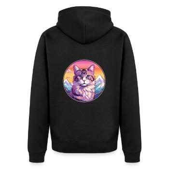 Highlander Cat Colorful Cartoon Watercolor Illustr - Unisex Premium Organic Zip Hoodie - black - Back - Nico (187cm)