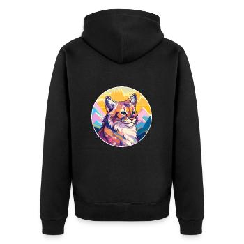 Eurasian Lynx Cat Colorful Cartoon Watercolor Illu - Unisex Premium Organic Zip Hoodie - black - Back - Nico (187cm)