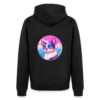 Schneeschuhkatze Bunte Karikatur Aquarell illustriert - Unisex Premium Bio Zip Hoodie - Schwarz - Hinten - Nico (187cm)