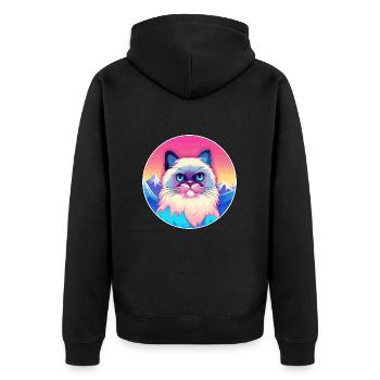 Ragdoll Katze Bunte Karikatur Aquarell Illustrati - Unisex Premium Bio Zip Hoodie - Schwarz - Hinten - Nico (187cm)