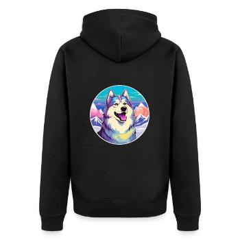 Malamute Alaska Hunderasse Cartoon Kawaii Watercol - Unisex Premium Bio Zip Hoodie - Schwarz - Hinten - Nico (187cm)