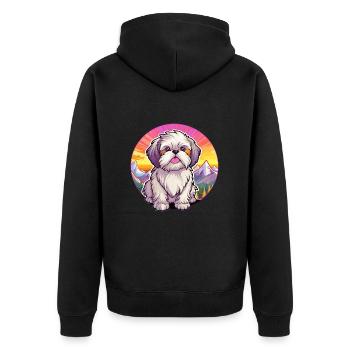 Shih Tzu Lap Dog Breed Cartoon Kawaii Watercolor - Unisex Premium Organic Zip Hoodie - black - Back - Nico (187cm)
