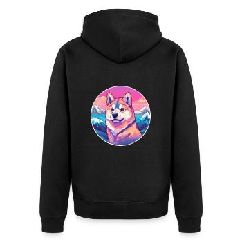 Shikoku Dog Breed Cartoon Kawaii Watercolor - Unisex Premium Organic Zip Hoodie - black - Back - Nico (187cm)