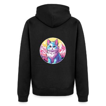 Américain Bobtail chat coloré dessin animé aquarelle I - Veste à capuche bio Premium Unisexe - noir - Dos - Nico (187cm)