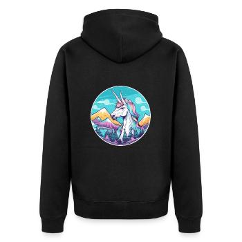Einhorn Aquarell Karikatur Kawaii Haustier Tier Farbe - Unisex Premium Bio Zip Hoodie - Schwarz - Hinten - Nico (187cm)