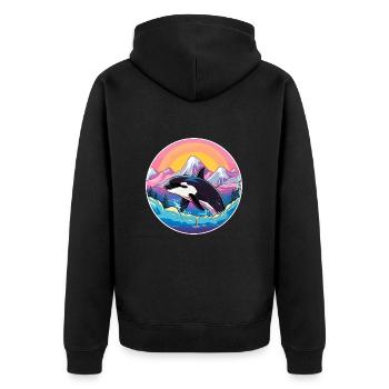 Orca Aquarell Karikatur Kawaii Haustier Tier Bunt - Unisex Premium Bio Zip Hoodie - Schwarz - Hinten - Nico (187cm)