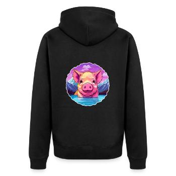 Cochon Aquarelle Dessin Animé Kawaii Animal De Compagnie Coloré - Veste à capuche bio Premium Unisexe - noir - Dos - Nico (187cm)