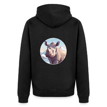 Nashorn Aquarell Karikatur Kawaii Haustier Tier Farbefu - Unisex Premium Bio Zip Hoodie - Schwarz - Hinten - Nico (187cm)