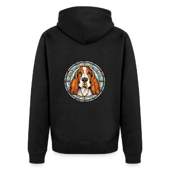 Basset Artesien Normand Dog Breed Stained Glass Co - Unisex Premium Organic Zip Hoodie - black - Back - Nico (187cm)