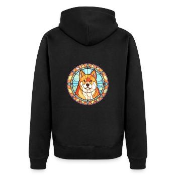 Akita Inu Hunderasse Buntes Glas Buntes Wasserco - Unisex Premium Bio Zip Hoodie - Schwarz - Hinten - Nico (187cm)