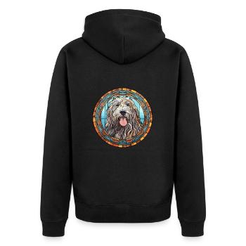 Bergamasco Schäferhund Hunderasse Buntglas Farbe - Unisex Premium Bio Zip Hoodie - Schwarz - Hinten - Nico (187cm)