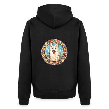 Berger Blanc Suisse Hunderasse Buntglas Colorf - Unisex Premium Bio Zip Hoodie - Schwarz - Hinten - Nico (187cm)