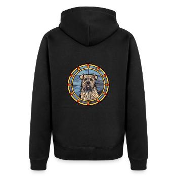 Bouvier des Ardennes Hunderasse Buntglas Farbe - Unisex Premium Bio Zip Hoodie - Schwarz - Hinten - Nico (187cm)
