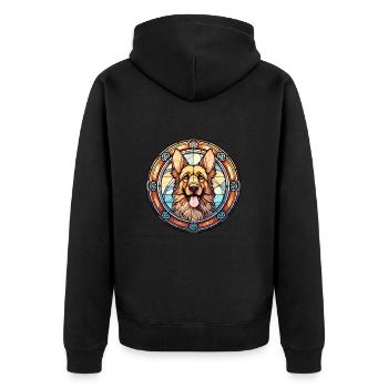 Drentse Patrijshond Hunderasse Buntglas Colorf - Unisex Premium Bio Zip Hoodie - Schwarz - Hinten - Nico (187cm)
