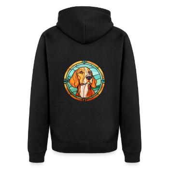 Finnish Hound Dog Breed Stained Glass Colorful Wat - Unisex Premium Organic Zip Hoodie - black - Back - Nico (187cm)