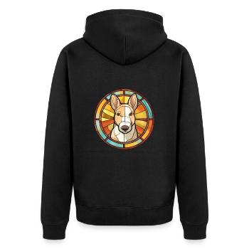 Miniatur Bullterrier Hunderasse Buntglas Col - Unisex Premium Bio Zip Hoodie - Schwarz - Hinten - Nico (187cm)