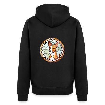Miniatur Foxterrier Hunderasse Buntglas Colo - Unisex Premium Bio Zip Hoodie - Schwarz - Hinten - Nico (187cm)