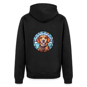 Owczarek Podhalanski Hunderasse Buntglas Farbe - Unisex Premium Bio Zip Hoodie - Schwarz - Hinten - Nico (187cm)