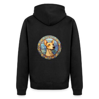 Ratonero Valenciano Hunderasse Buntglas Colorf - Unisex Premium Bio Zip Hoodie - Schwarz - Hinten - Nico (187cm)