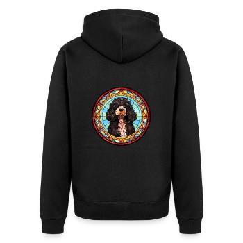 Portugiesischer Wasserhund Rasse Buntglas Bunt - Unisex Premium Bio Zip Hoodie - Schwarz - Hinten - Nico (187cm)
