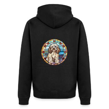 Tibet Terrier Hunderasse Buntes Glas Buntes W - Unisex Premium Bio Zip Hoodie - Schwarz - Hinten - Nico (187cm)