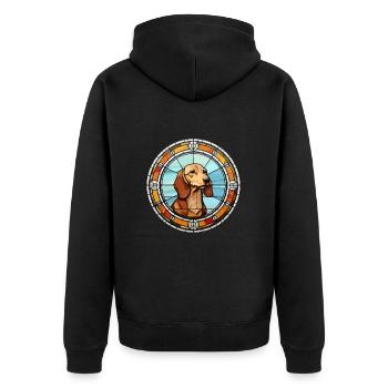 Westfälische Dachsbracke Hunderasse Buntglas Co - Unisex Premium Bio Zip Hoodie - Schwarz - Hinten - Nico (187cm)