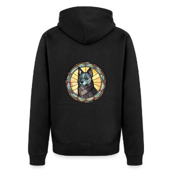 Schipperke chien race vitrail coloré waterc - Veste à capuche bio Premium Unisexe - noir - Dos - Nico (187cm)