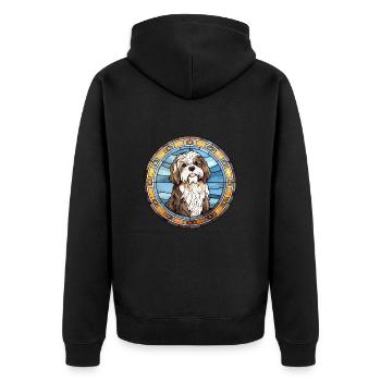 Schapendoes chien race vitrail coloré eau - Veste à capuche bio Premium Unisexe - noir - Dos - Nico (187cm)