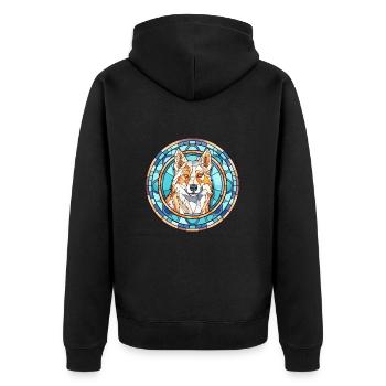 Seppala Sibirischer Schlittenhund Hunderasse Buntglas C - Unisex Premium Bio Zip Hoodie - Schwarz - Hinten - Nico (187cm)