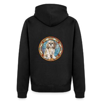 Tibetische Kyi Apso Hunderasse Buntglas Bunt - Unisex Premium Bio Zip Hoodie - Schwarz - Hinten - Nico (187cm)