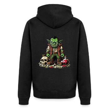 Ein aggressiver Goblin im Cartoon-Stil - Unisex Premium Bio Zip Hoodie - Schwarz - Hinten - Nico (187cm)
