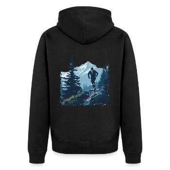 A trail runner on a mountain trail - Unisex Premium Organic Zip Hoodie - black - Back - Nico (187cm)