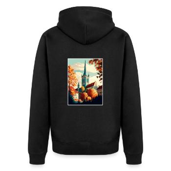 Augsburg Germany Vintage Travel Poster Souvenir - Unisex Premium Organic Zip Hoodie - black - Back - Nico (187cm)