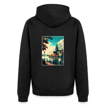 Constance Allemagne Vintage voyage affiche Souvenir - Veste à capuche bio Premium Unisexe - noir - Dos - Nico (187cm)