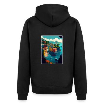 Portofino Italie Vintage voyage affiche WPA Souvenir - Veste à capuche bio Premium Unisexe - noir - Dos - Nico (187cm)
