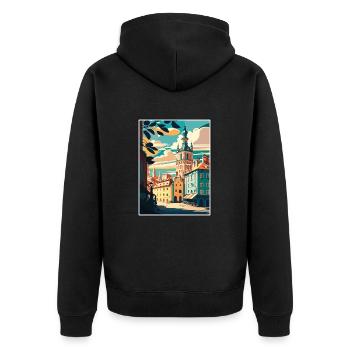 Poznan European Poland Vintage Travel Poster WPA - Unisex Premium Organic Zip Hoodie - black - Back - Nico (187cm)