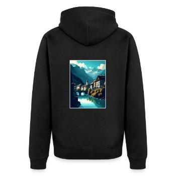 Chur Schweiz Vintage Reiseposter Souvenir - Unisex Premium Bio Zip Hoodie - Schwarz - Hinten - Nico (187cm)