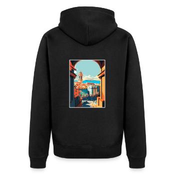 Barcelona Spanien Vintage Reiseposter WPA Souvenir - Unisex Premium Bio Zip Hoodie - Schwarz - Hinten - Nico (187cm)