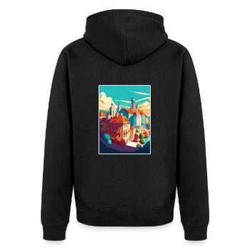 Bratislava Slowakei Vintage Reiseposter Souvenir - Unisex Premium Bio Zip Hoodie - Schwarz - Hinten - Nico (187cm)