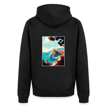 Rhodes Grèce Décoration Vintage Voyage Affiche WPA - Veste à capuche bio Premium Unisexe - noir - Dos - Nico (187cm)
