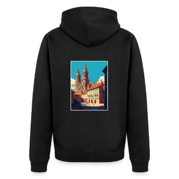 Santiago De Compostela Spanien Vintage Reiseposter - Unisex Premium Bio Zip Hoodie - Schwarz - Hinten - Nico (187cm)