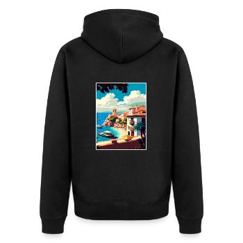 Costa Brava Spanien Vintage Reiseposter Souvenir - Unisex Premium Bio Zip Hoodie - Schwarz - Hinten - Nico (187cm)