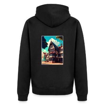 Hannover Deutschland Vintage Reiseposter Souvenir - Unisex Premium Bio Zip Hoodie - Schwarz - Hinten - Nico (187cm)