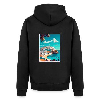 Ibiza Spanien Vintage Reiseposter WPA Souvenir - Unisex Premium Bio Zip Hoodie - Schwarz - Hinten - Nico (187cm)