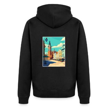 Breslau Europäisches Polen Vintage Reiseposter WPA - Unisex Premium Bio Zip Hoodie - Schwarz - Hinten - Nico (187cm)